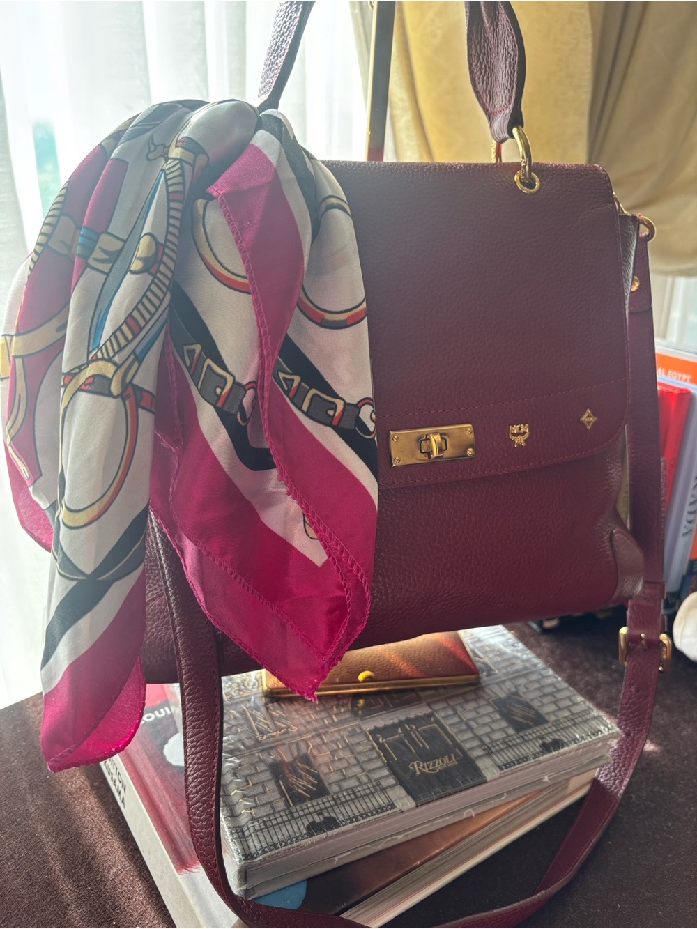 MCM Burgundy Leather Top-Handle 2-Way Bag - Picture 13 of 16